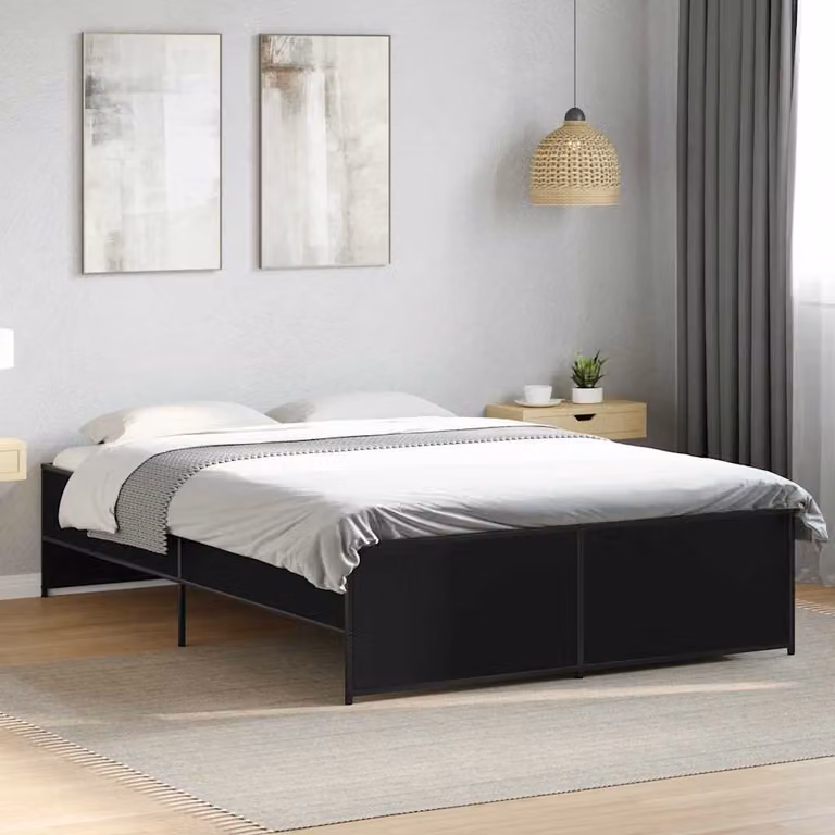 vidaXL Giroletto Nero in Legno Multistrato e Metallo L: 138 cm, P: 193 cm