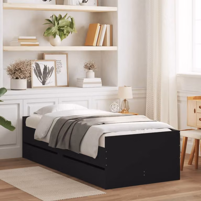 Giroletto vidaXL Nero con Cassetti in Legno, L/P/H: 190 x 80 x 30 cm