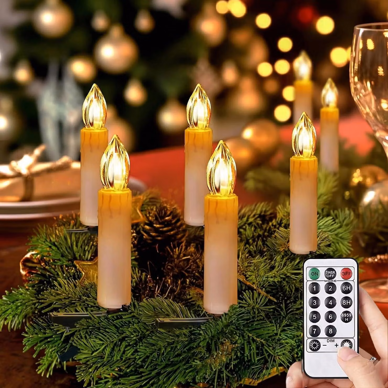 Catena luminosa a LED con effetto candele, luce bianco caldo, 20 LED, 9,75 metri, alimentazione USB