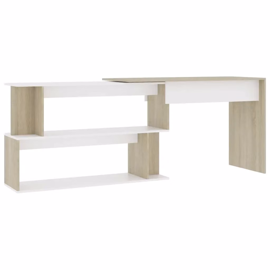 Scrivania ad angolo moderna vidaXL in legno bianco e marrone L: 200 cm, P: 50 cm, H: 76 cm – 2