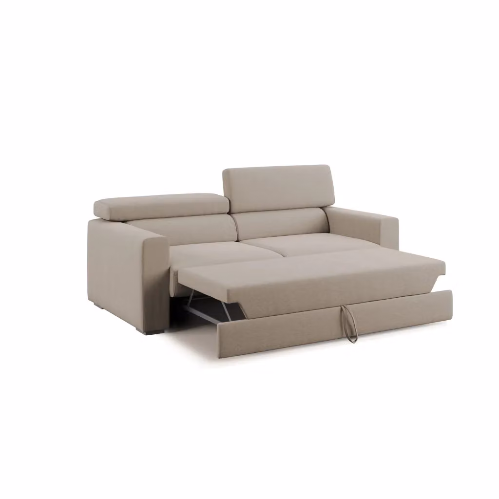 Divano Dylan Divani.Store con pouf estraibile e funzione letto, colore beige, Larghezza: 188 cm – 2