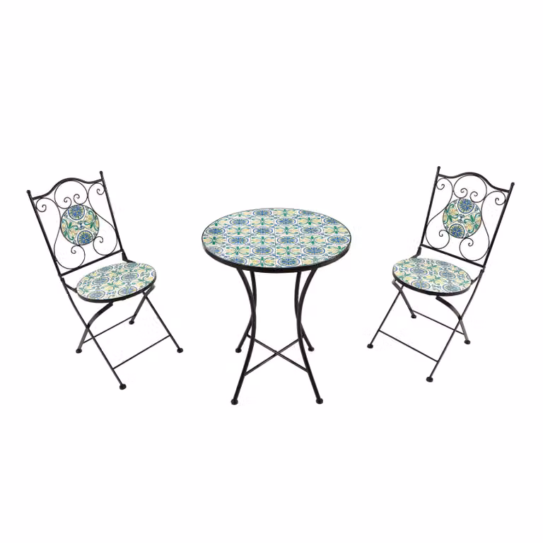 AXI Amélie Set Bistrot da Balcone, 2 Sedie 1 Tavolo, Set Bistrò Veranda Mosaico Giallo/Blu - Set Bistro da Giardino, Tavolo Bistro a Mosaico per Giardino/Balcone/Terrazza