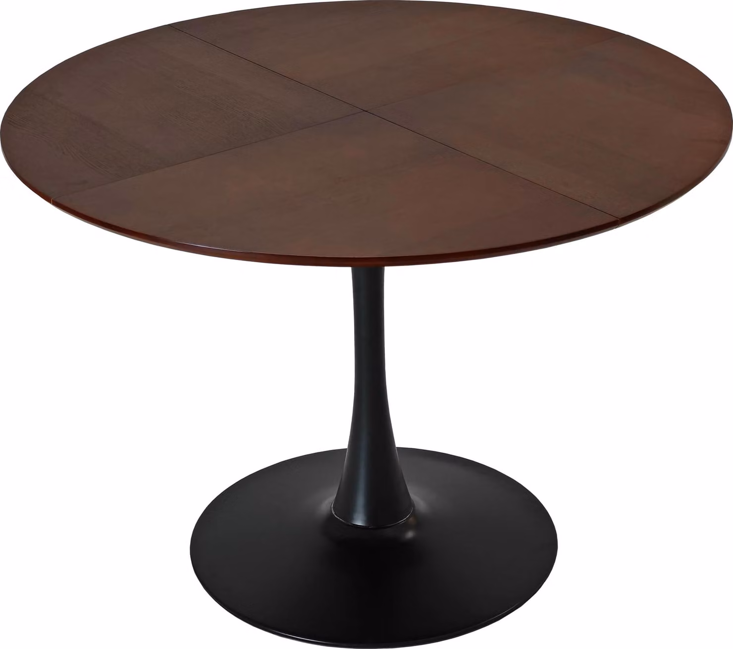Tavolo da pranzo rotondo 120 cm - Moderno - Piano del tavolo patchwork in quattro parti con effetto rovere e venature del legno - Struttura in metallo - Minimalista - Marrone