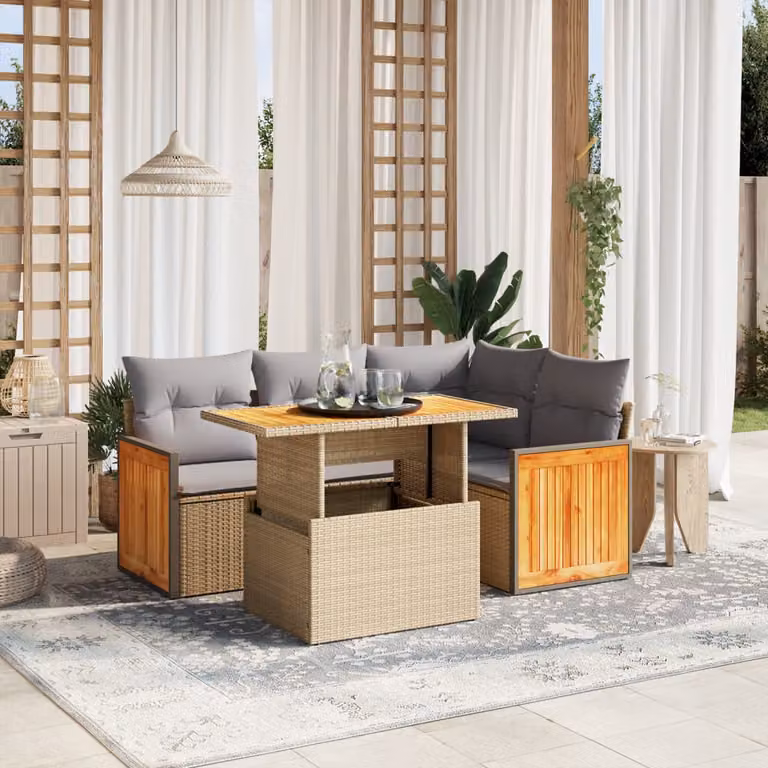 vidaXL Set Divano da Giardino a L con Cuscini Beige e Grigio in Polyrattan e Acciaio