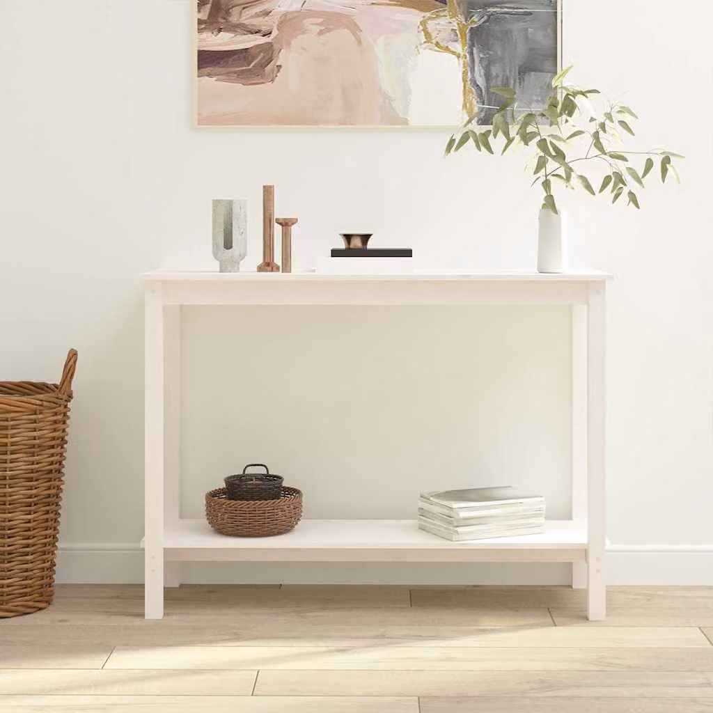 vidaXL Tavolo Consolle Moderno in Legno di Pino Bianco L/P/H: 110 x 40 x 80 cm