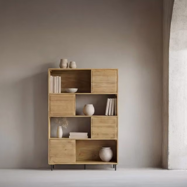 Scaffale Boreal Banak in legno massello di mango e metallo, marrone e beige