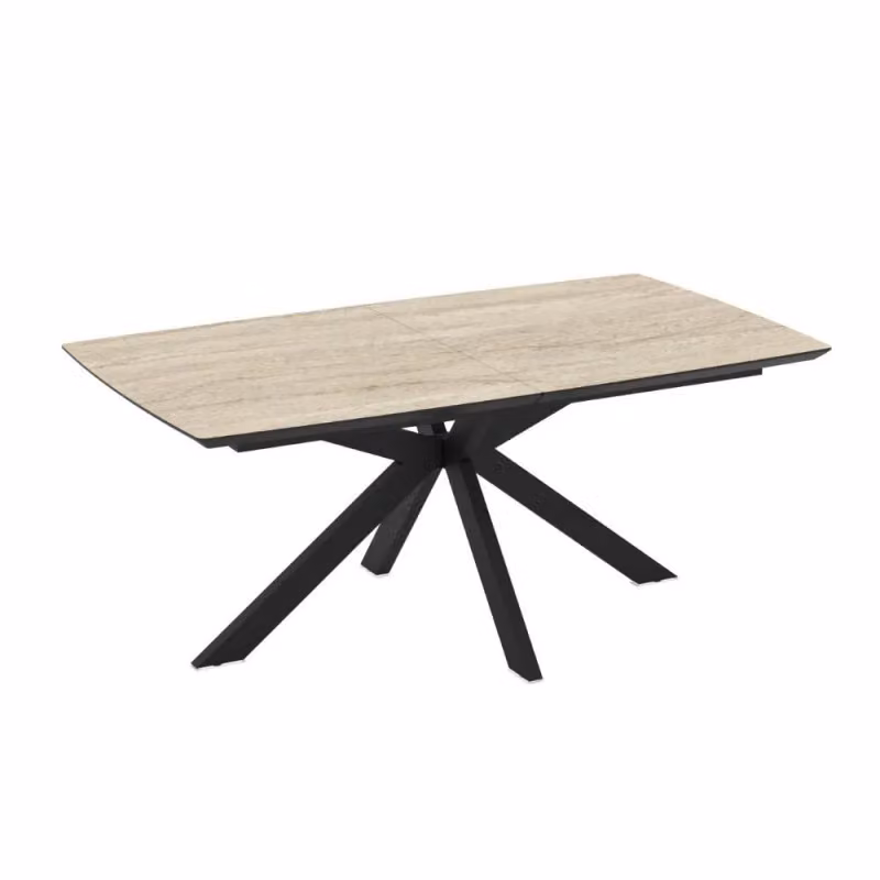 Tavolo da pranzo allungabile Effezeta moderno con piano in pietra beige e gambe in metallo nero L/P/H: 180 x 100 x 76 cm – 2