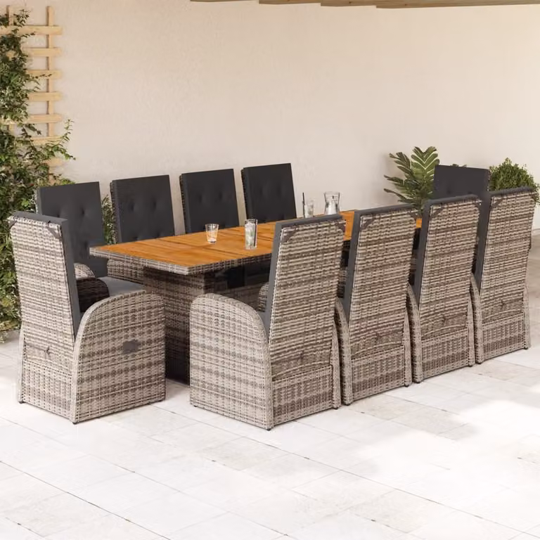vidaXL Set da Pranzo da Giardino 11pz in Polyrattan e Legno di Acacia Grigio