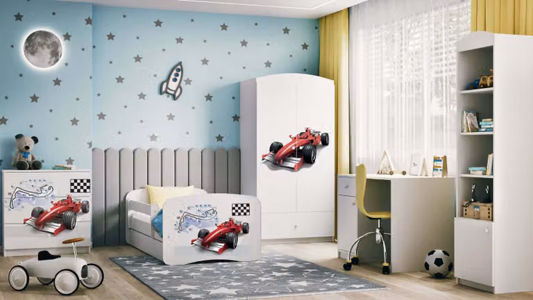 Cassettiera per bambini Formula 1 nel colore bianco Babydreams