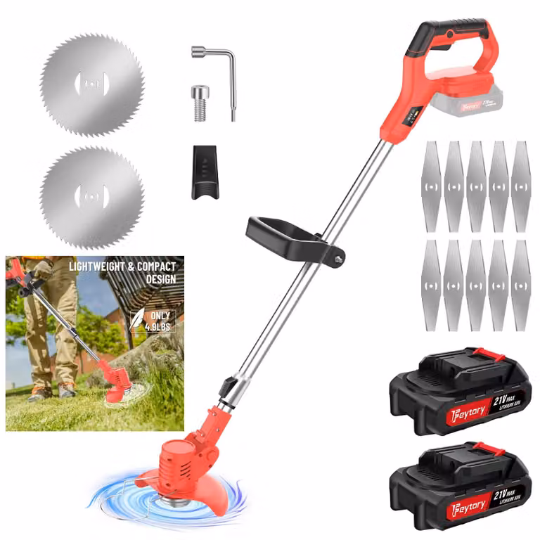 Tagliaerba elettrico - WZ-DCJ2-FT - 21 V - Tagliabordi e decespugliatore 3-in-1 - Autopropulsivo - 2 batterie con caricabatterie - Colore: rosso
