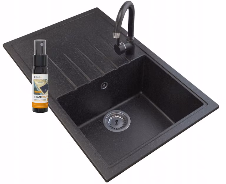 Granitan - Lavello in granito - Lavandino 78,5x49,5 cm - 7 colori a scelta - con miscelatore - ERIS