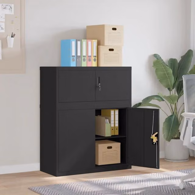 Armadio Classificatore Moderno vidaXL in Metallo Nero Opaco con Ripiani Regolabili e Serratura L 90 cm x P 40 cm x H 110 cm