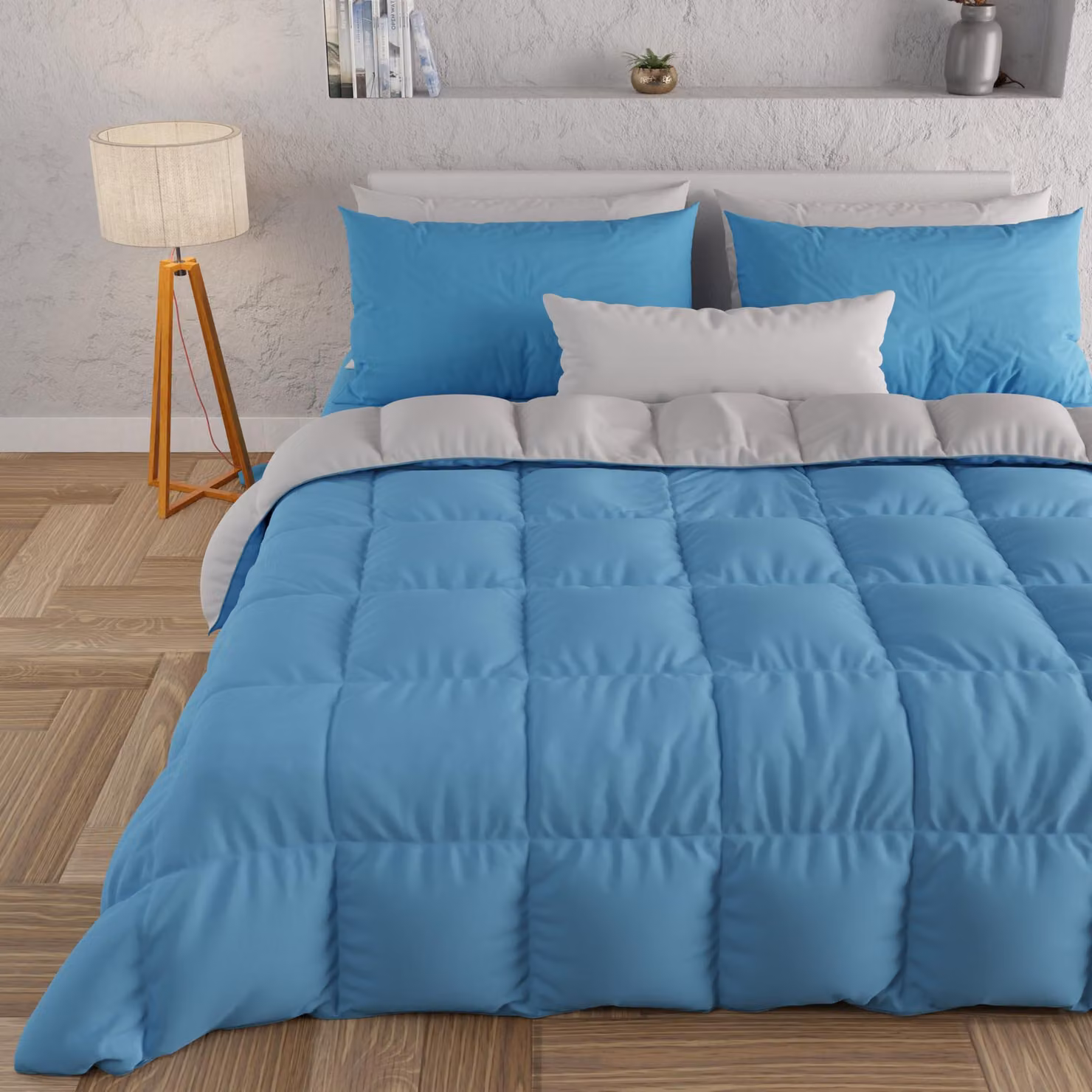 Coperta invernale, dimensioni 260x270 cm, colore azzurro-grigio, ipoallergenica, peso 300 g/m²