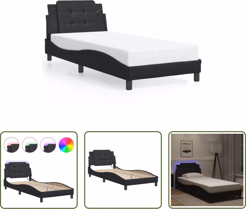 The Living Store Struttura letto con LED nero 90x190 cm in ecopelle