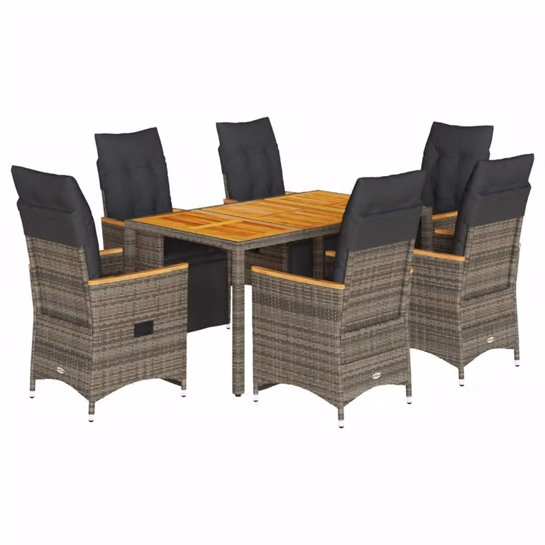 Set Bistrò da Giardino 7 pz con Cuscini in Polyrattan Grigio