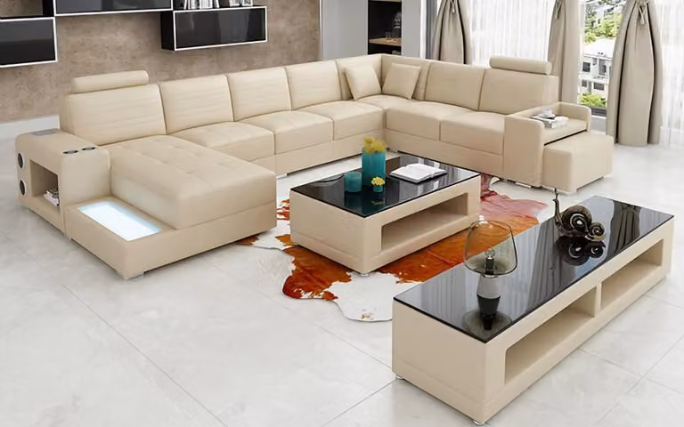 Eck Leder Ecksofa U-Form Sofa Couch Design Polster Modern