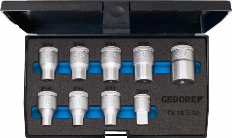 Set di 9 inserti per chiavi a bussola da 1/2" E10-E24 Gedore | 4010886626597