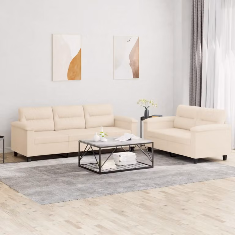 Set di 2 divani vidaXL in microfibra beige con cuscini per soggiorno