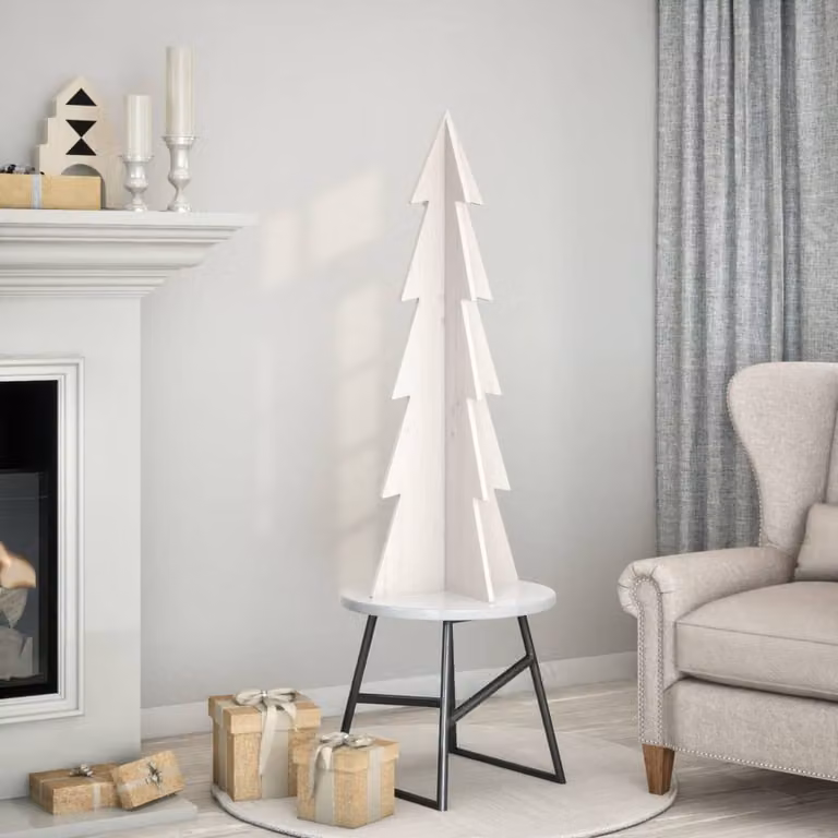 Albero di Natale decorativo da tavolo vidaXL in legno massello di pino, colore bianco, Altezza: 112 cm