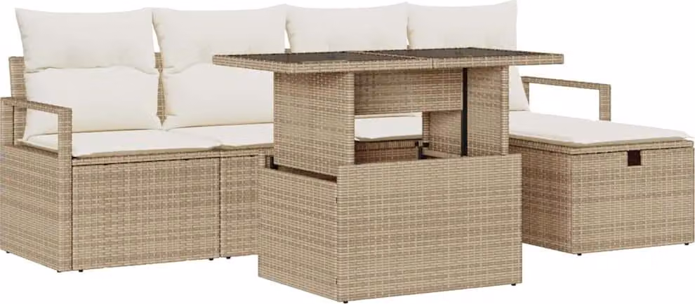 Set Divano da Giardino con cuscino 6 pcs Beige Poly Rattan