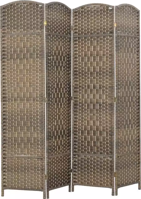 Paravento Interno HOMCOM in Legno con 4 Pannelli, Separatore di Ambiente Pieghevole per Salotto e Camera da Letto, L/P/H: 180 x 180 x 180 cm, Marrone