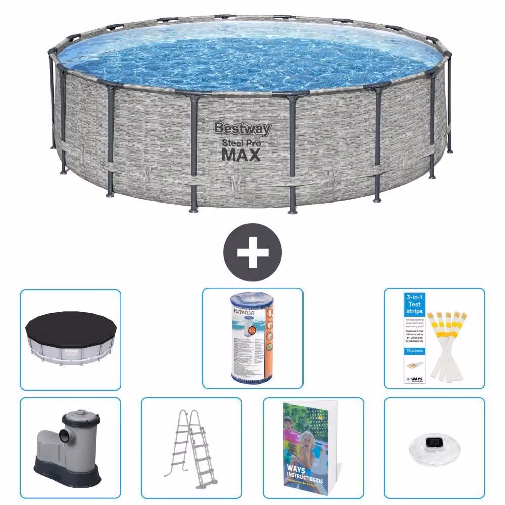 Piscina gonfiabile Bestway Steel Pro MAX, rotonda, 488x122 cm, composta da 6 parti, modello S622