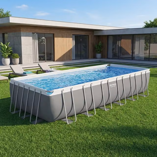 Piscina fuori terra rettangolare Bestway con telaio in acciaio e filtro a sabbia L: 732 cm, P: 366 cm, H: 132 cm – 1