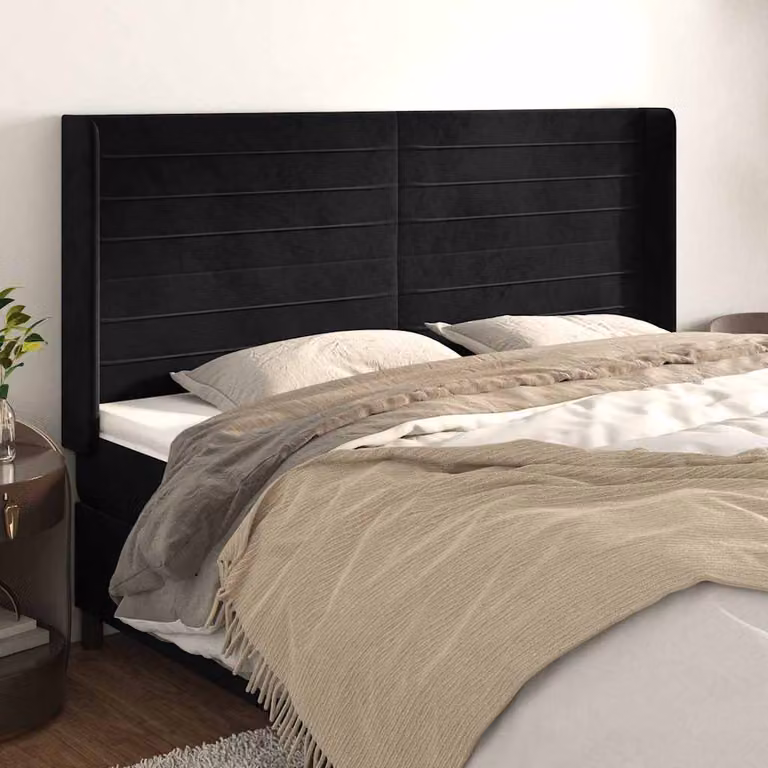 Testiera per letto vidaXL in velluto nero con struttura imbottita L: 203 cm, P: 16 cm, H: 118/128 cm