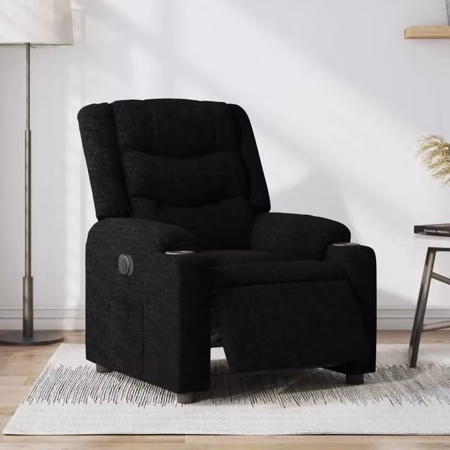 Poltrona elettrica reclinabile relax vidaXL in tessuto nero con braccioli e funzione auto-return per soggiorno