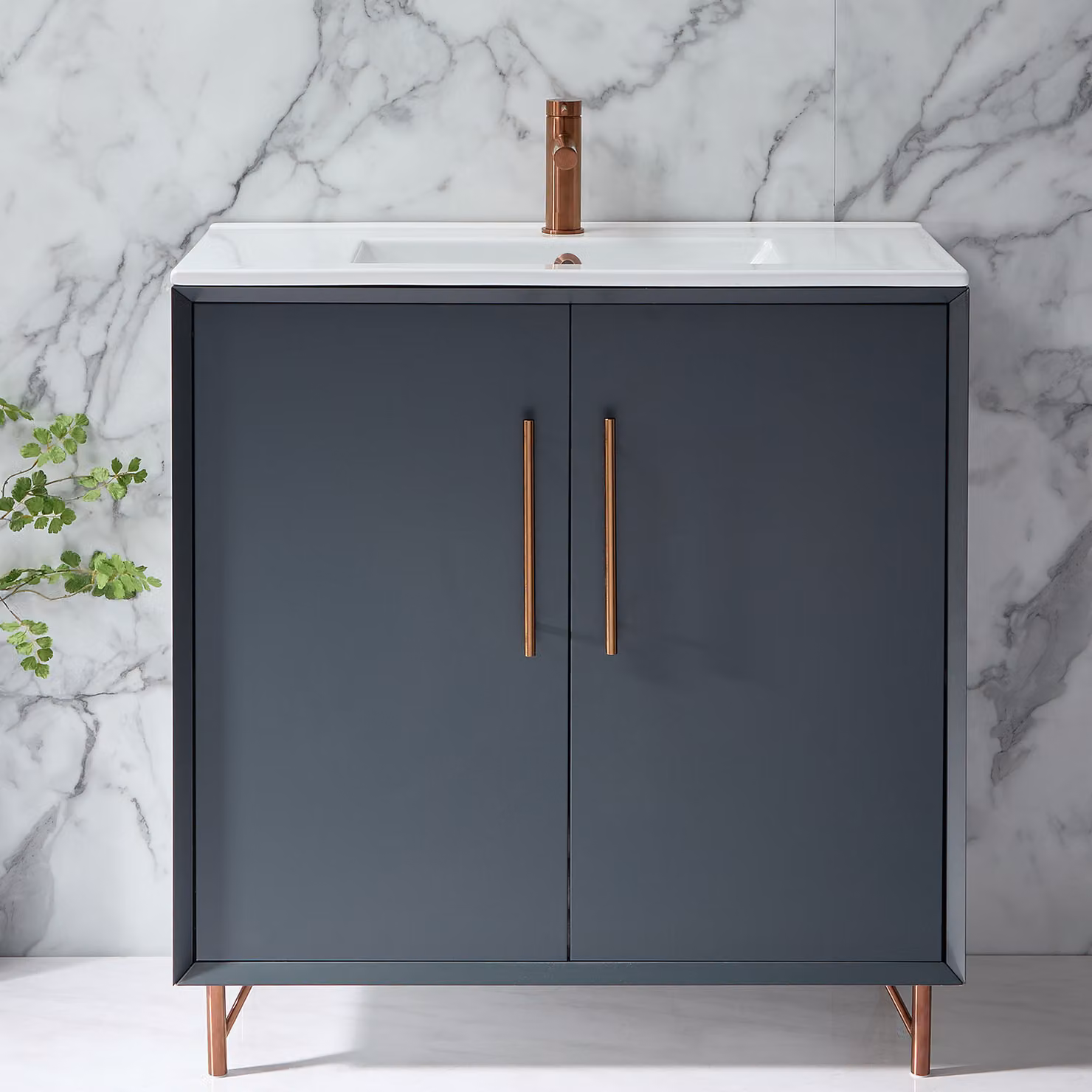 Mobile Bagno Antracite 810mm Con Lavabo Maniglie Barra Rame Satinato