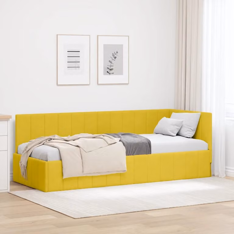 vidaXL Cornice del letto ad angolo asimmetrica in velluto giallo L/P/H: 204 x 80 x 140 cm
