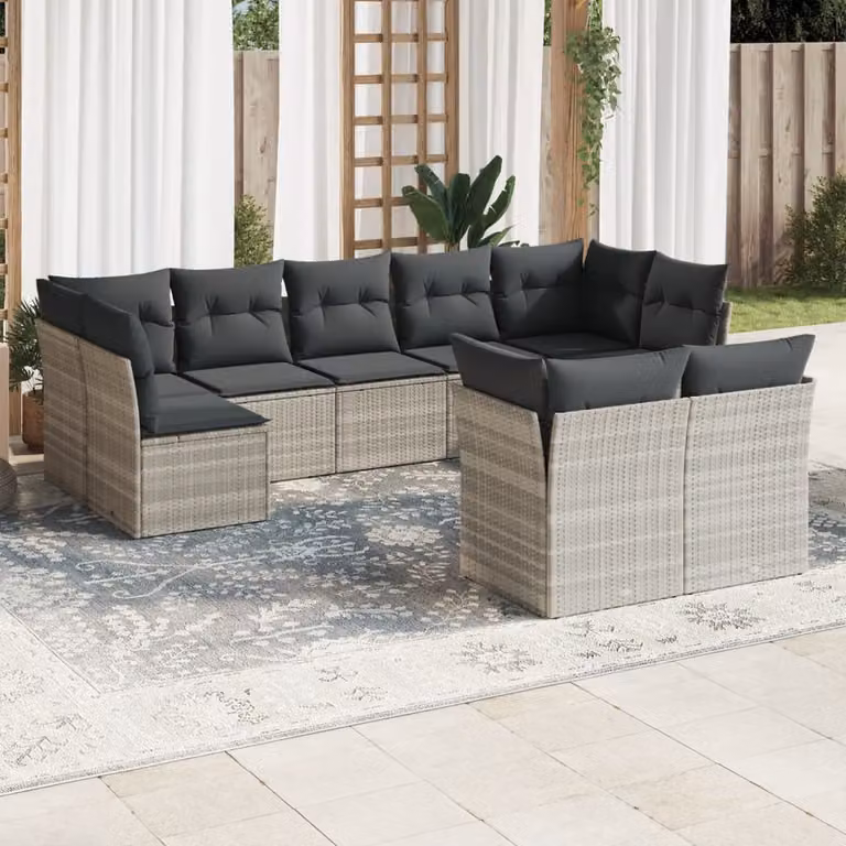 Set Divano da Giardino vidaXL 9pz in Polyrattan Grigio con Cuscini Imbottiti e Rivestimenti Rimovibili