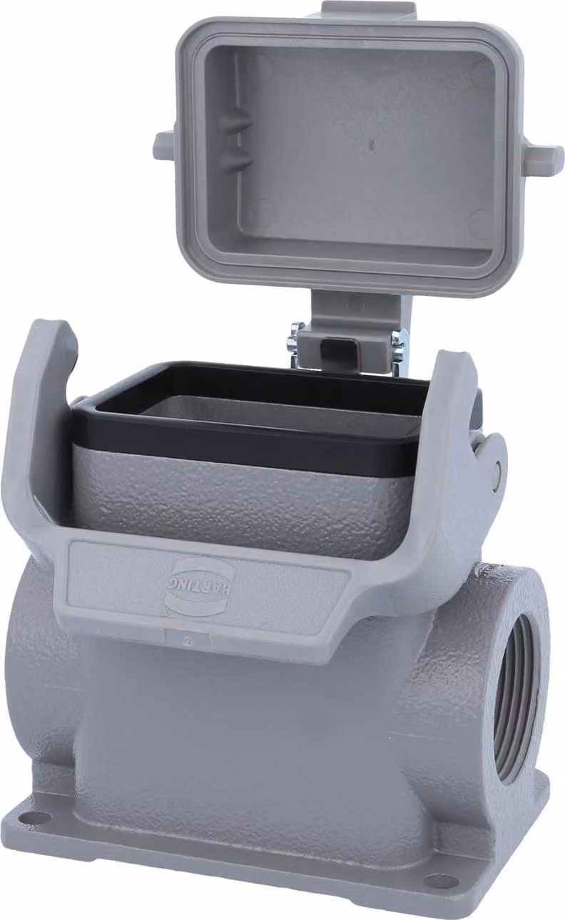 HARTING Han 6B Alloggiamento base alto, 2xPG21 uscita cavi laterale, con 1 staffa longitudinale con cappuccio protettivo in plastica - 1 pezzo