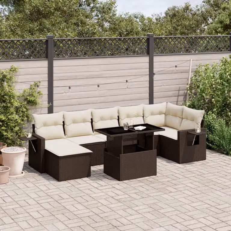 Set di Divani da Giardino vidaXL 8 pz in Polyrattan Marrone con Cuscini e Tavolino
