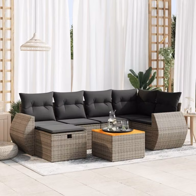 Maison Exclusive - Set da giardino 7 pezzi con cuscini in polyrattan grigio