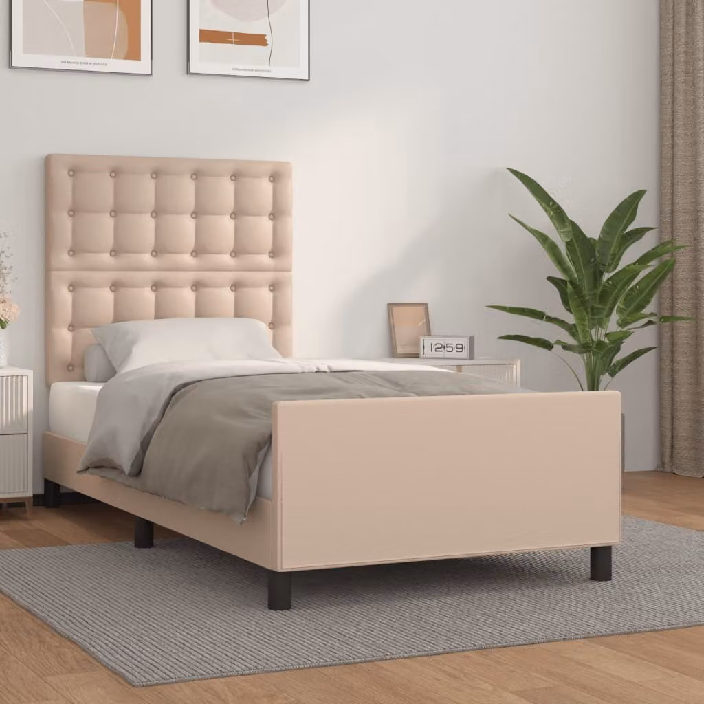 The Living Store Giroletto con testiera cappuccino-marrone 100x200 cm in ecopelle