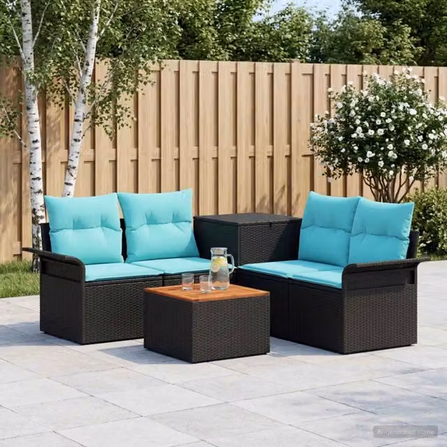 Set di divani 6 pz 4 posto Nero e Blu 3447075
