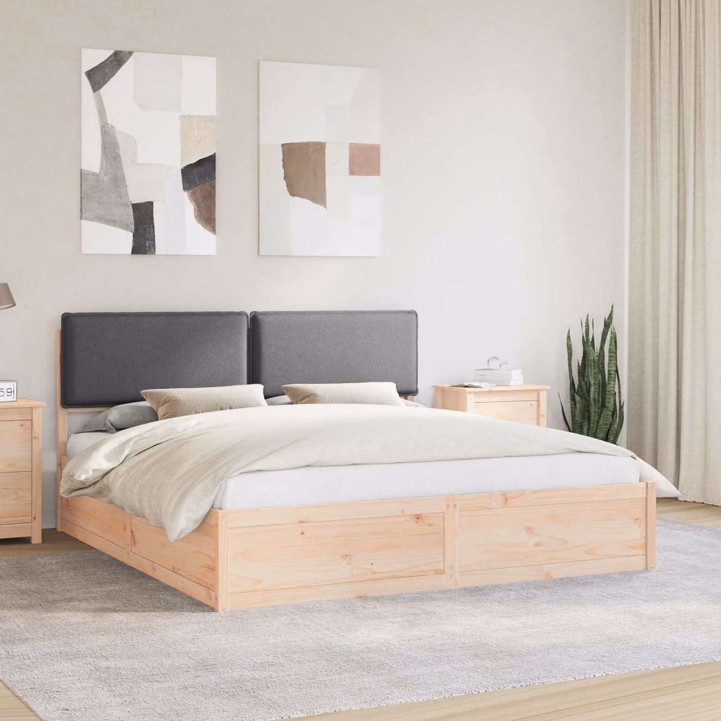 Letto con testiera rivestita vidaXL in legno di pino e tessuto grigio 180 x 200 cm – 1