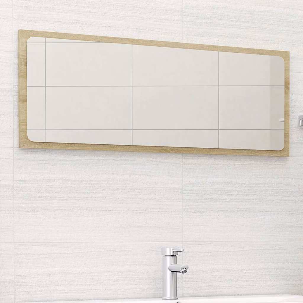 Specchio da bagno moderno vidaXL in legno multistrato Rovere Sonoma, marrone, L: 100 cm, H: 37 cm, P: 1,5 cm