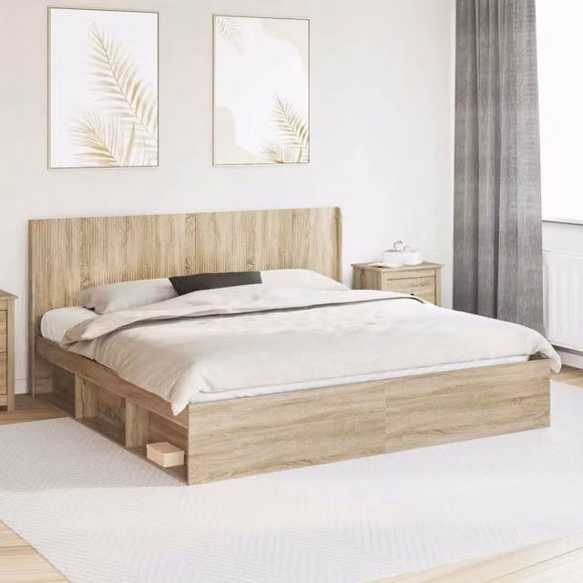 Struttura del letto con stoccaggio e testata-Giroletto con contenitore Rovere Sonoma 831509