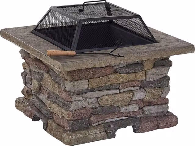 Braciere BELIANI in acciaio per esterni con copertura in rete quadrata, Grigio e Nero, L: 73 cm, P: 72 cm, H: 35 cm