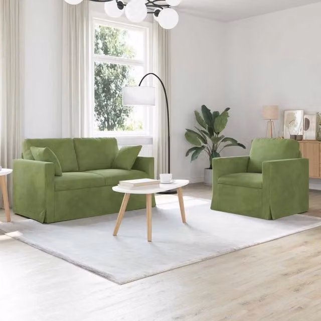 Set di divani 2 pz Verde chiaro Velluto 3407510