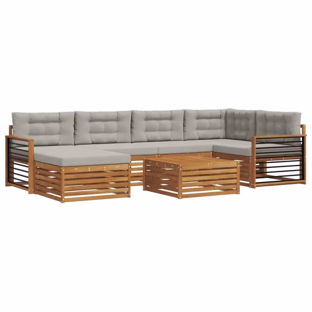 Set di divani da esterno vidaXL 7 pezzi in legno di acacia con cuscini grigi e tavolino da giardino – 2