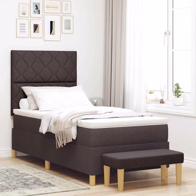Letto a molle con testiera vidaXL in tessuto marrone scuro L/P: 190 x 90 cm