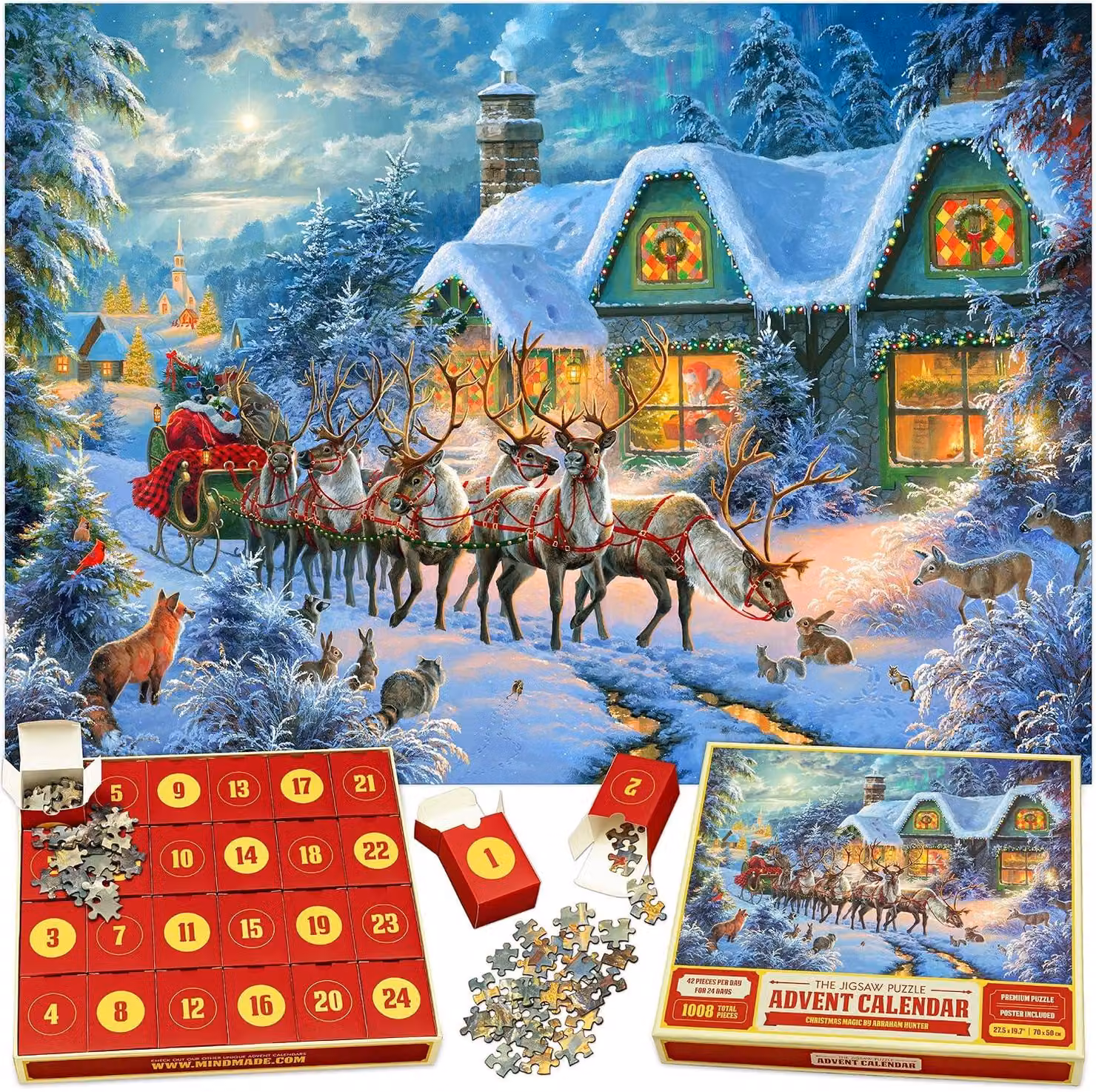 Calendario dell'Avvento 2025 con puzzle – Magia del Natale – 24 confezioni da 1008 pezzi – Ideale per contare i giorni delle vacanze natalizie – Divertente per bambini, adulti e famiglie