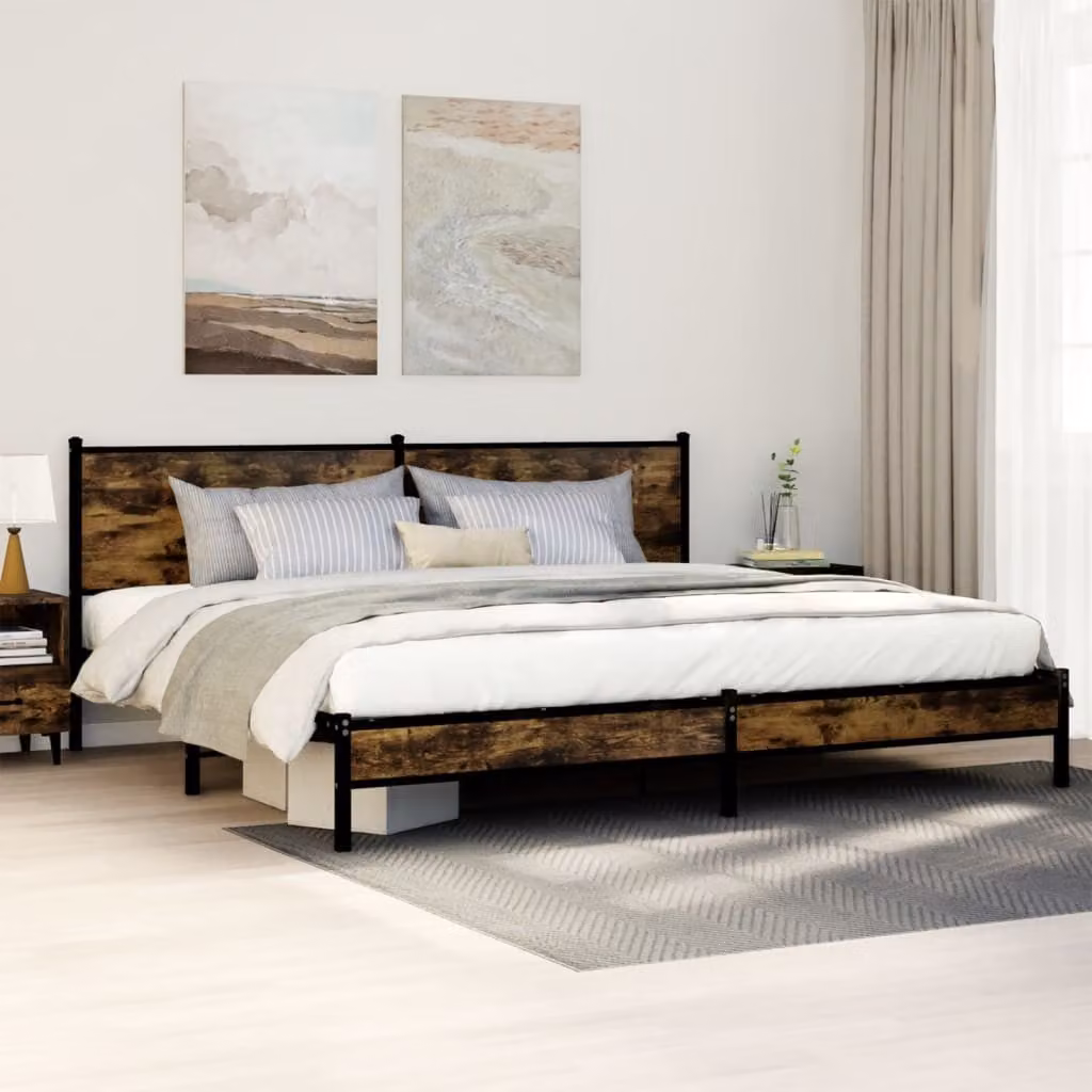 vidaXL Giroletto in Metallo e Legno Rovere Fumo L: 193 cm, P: 207 cm, H: 91,5 cm – 1