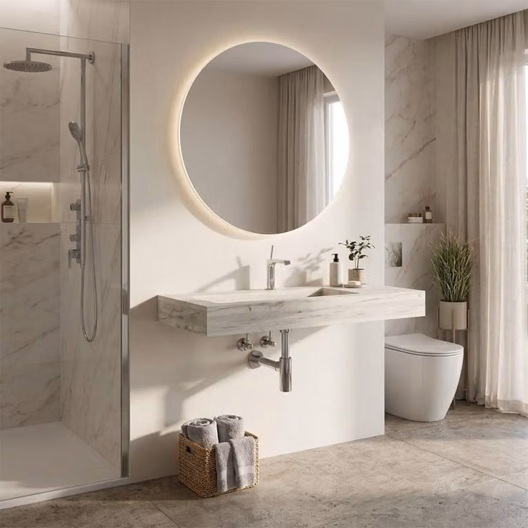 Lavandino bagno in hpl con vasca a sx rovere ghiaccio 100cm