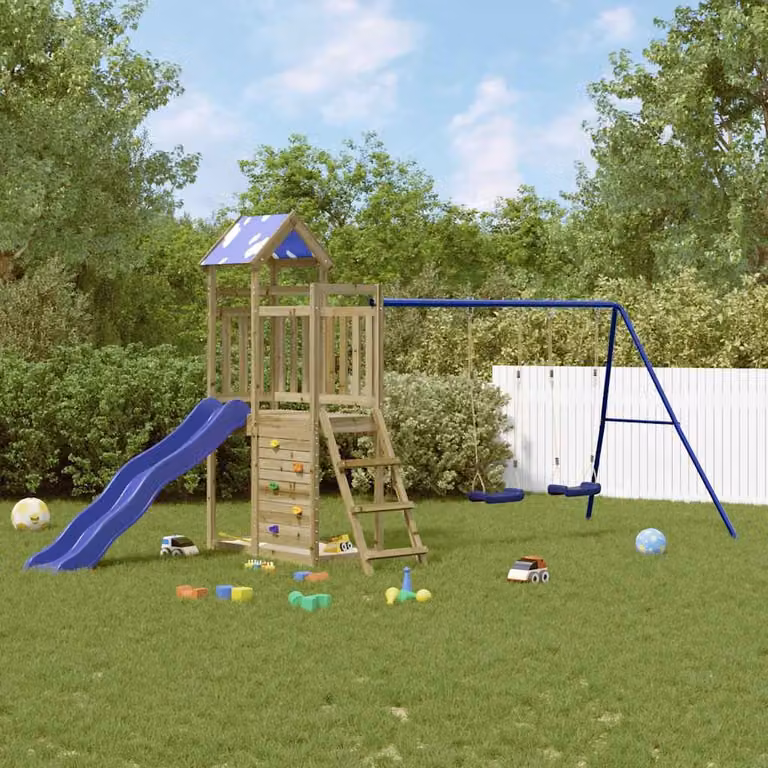 vidaXL Set da Gioco da Esterno in Legno di Pino con Scivolo, Altalena e Sabbiera, Multicolore, L: 445.5 cm, P: 185.5 cm, H: 215.0 cm