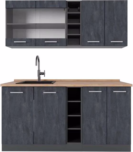 Cucina completa moderna R-Line Vicco in Calce nera e Antracite, L: 160 cm, H: 81,6 cm, P: 60 cm – 1