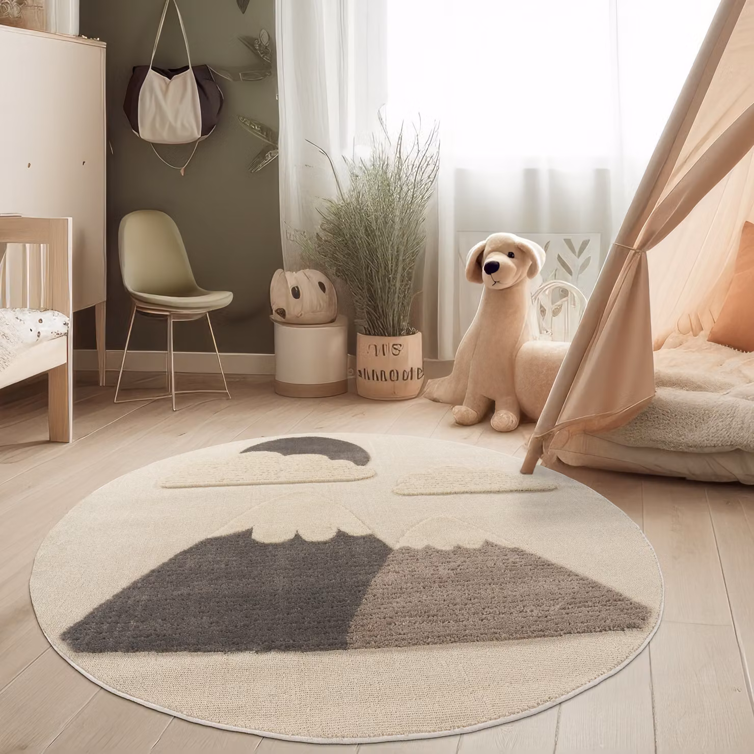 Tappeto rotondo per bambini Togge beige con effetto high-low e design scandinavo astratto, Diametro: 120 cm – 2